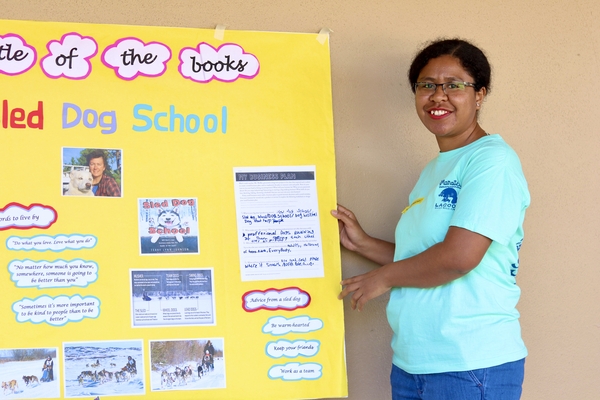 Student in front of presentation display