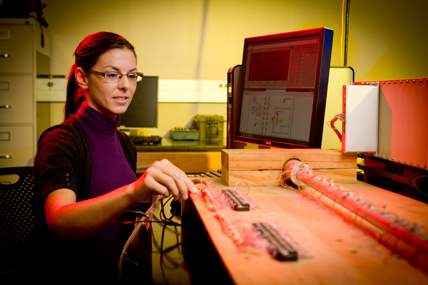 Student working on circuit board