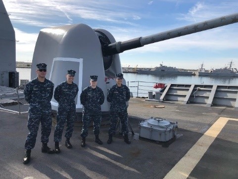 ROTC students on the deck of a ship